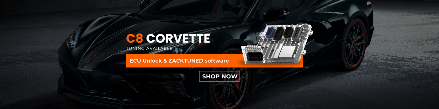 ECU tuning for Corvette C8 optimizing engine performance, boosting horsepower, torque, and throttle response. ZackTuned’s custom tuning enhances Corvette C8's power and efficiency