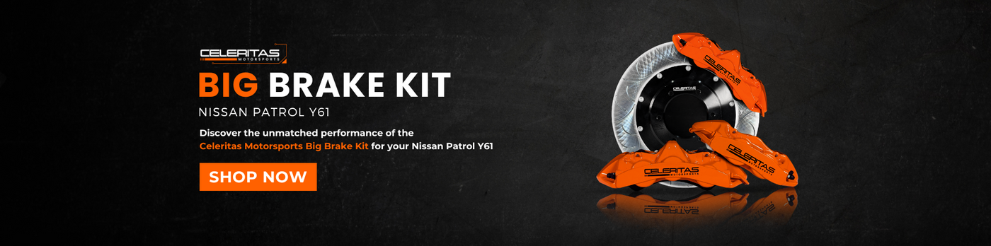 Premium big brake kit for Nissan Patrol Y61 by ZackTuned, featuring 6-piston Brembo front calipers, 4-piston rear calipers, custom billet rotor hats, and 2-piece floating rotors for superior stopping power and performance under extreme conditions.