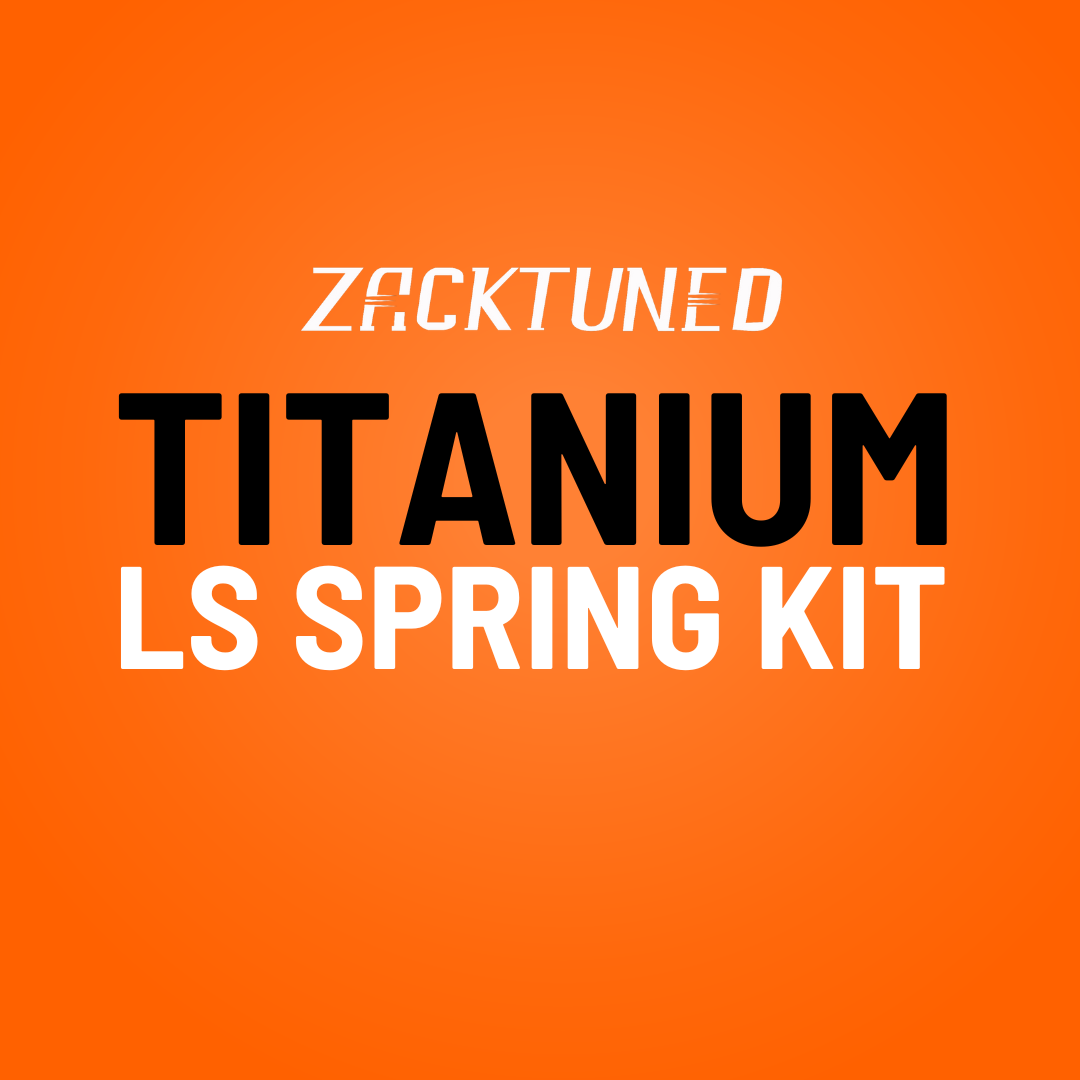 "ZackTuned Titanium LS Spring Kit with dual springs and titanium retainers for aftermarket camshaft installations in high-performance engines.